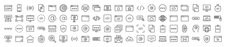 Web Page, Design, Programming Outline Sign Collection. Editable Stroke. Perfect for Infographics, Articles, Books, Flyers, Banners vector