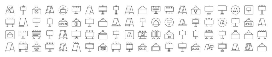 Bundle of Line Icons of Sandwich Panel, Billboard, Signboard. Editable Stroke. Minimalistic Linear Pictogram for Design of Cards, Apps, Banners, Posts vector