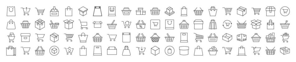 Shopping Cart, Bag, Delivery Bundle of Thin Icons. Editable Stroke. Suitable for Web Sites, Books, Cards, Apps vector