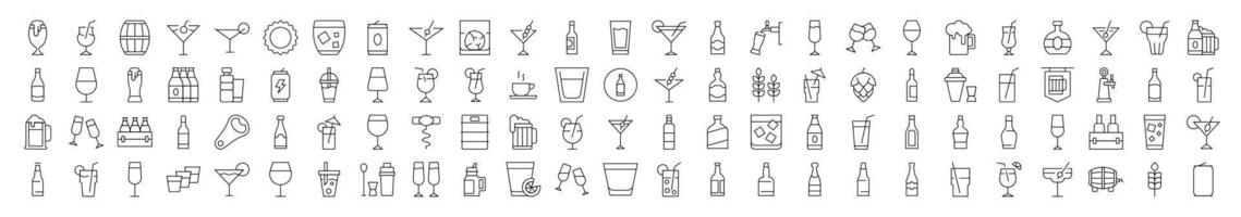 Soft Drinks and Alcohol Icon Pack. Contains Icons of Beer, Cocktail, Bottle that Can Be Used for Design of Cards, Posts, Apps, Web Sites vector