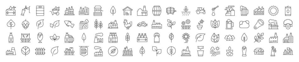 Agriculture Related Simple Isolated Line Icons Collection. Contains Icons of Tractor, Plantation, Harvest. Editable Stroke. Suitable for Web Sites, Books, Cards, Apps vector