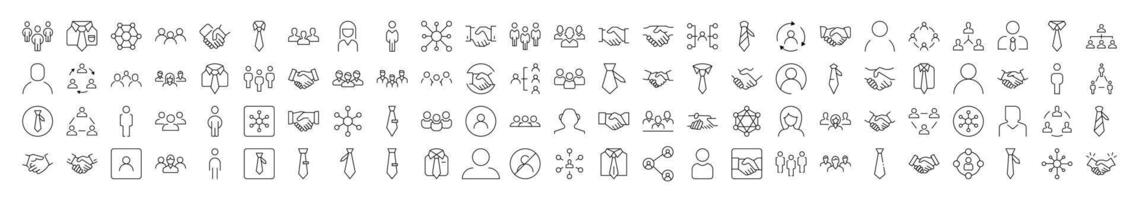 Set of Staff and Company Related Line Icons. Editable Stroke for Design, Web Sites, Apps, Cards. Contains Linear Images of Worker, Handshaking, Office Clothing vector