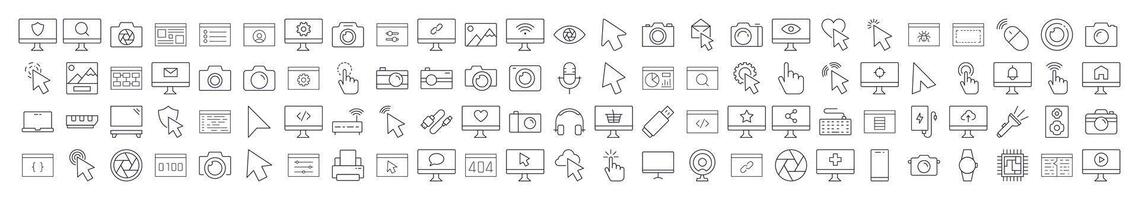 Internet and Computer Interface Thin Icons Collection. Editable Stroke. Suitable for Web Sites, Books, Cards, Apps vector