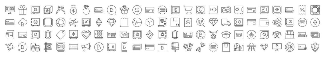 Bundle of Banking and Money Related Line Icons. Editable Stroke for Design, Web Sites, Apps, Cards. Contains Linear Images of Shopping Cart, Bank, Diamond vector
