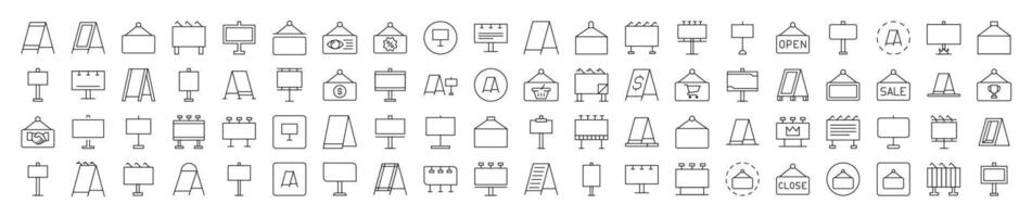 Set of Line Icons of Sandwich Panel, Billboard, Signboard. Editable Stroke. Minimalistic Linear Pictogram for Design of Cards, Apps, Banners, Posts vector