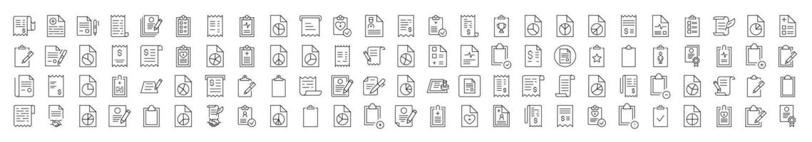 Pack of Various Documents and Clipboards Thin Icons. Editable Stroke. Suitable for Web Sites, Books, Cards, Apps vector