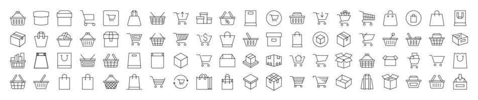 Shopping Cart, Bag, Delivery Related Icon Set. Editable Stroke. Suitable for Web Sites, Books, Cards, Apps vector