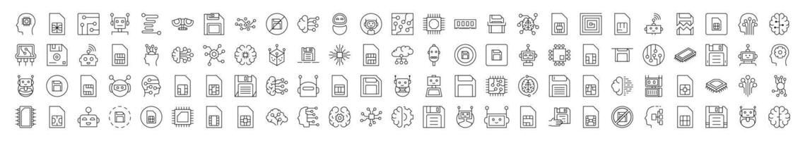 Technology Simple Linear Illustration of Technology. Contains Icons of Brain, Chip, Robot, Artificial Intelligence that Can Be Used for Design of Cards, Posts, Apps, Web Sites vector