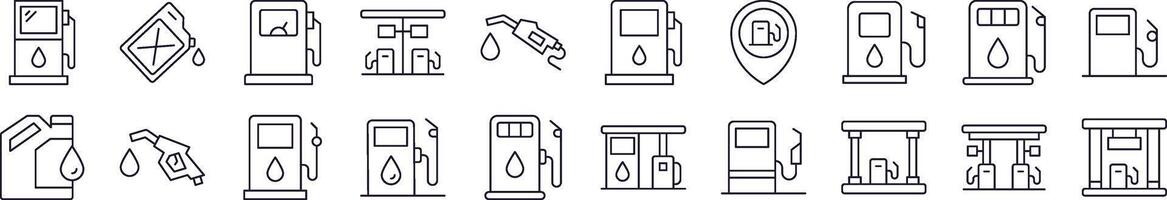 Gas Station Line Icon Bundle. Editable Stroke. Minimalistic Linear Pictogram for Design of Cards, Apps, Banners, Posts vector