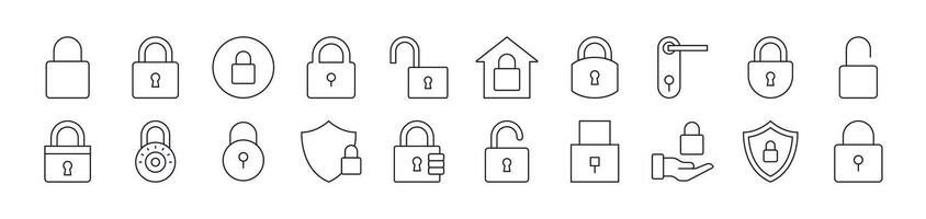 Set of Line Icons of Lock. Editable Stroke. Minimalistic Linear Pictogram for Design of Cards, Apps, Banners, Posts vector