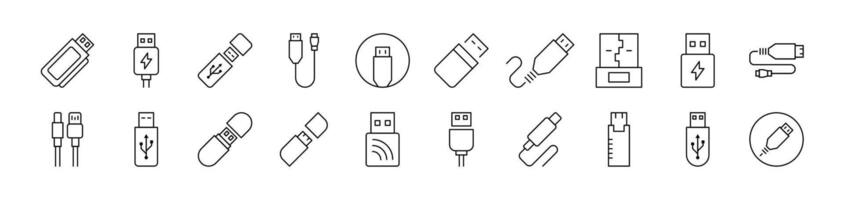 USB Cable Line Icon Pack. Editable Stroke. Minimalistic Linear Pictogram for Design of Cards, Apps, Banners, Posts vector