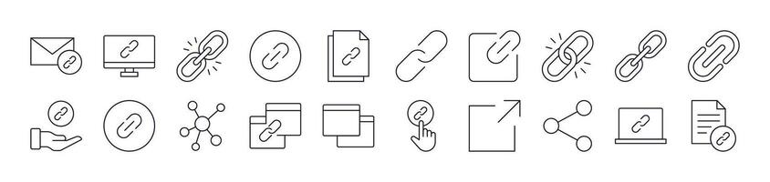 Bundle of Line Icons of Link and Share. Editable Stroke. Minimalistic Linear Pictogram for Design of Cards, Apps, Banners, Posts vector