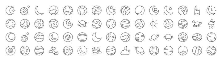 Collection of Space Related Line Icons. Editable Stroke for Design, Web Sites, Apps, Cards. Contains Linear Images of Various Planets vector