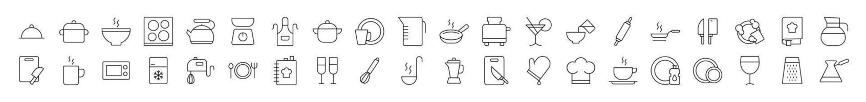 Kitchen and Cooking Icon Set. Contains Icons of Cutting Board, Frying Pan, Cutlery, Cookbook that Can Be Used for Design of Cards, Posts, Apps, Web Sites vector