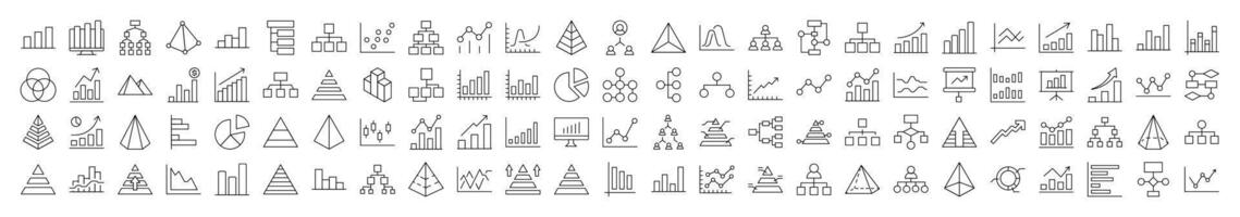 Pie Chart, Hierarchy, Pyramid Bundle of Thin Icons. Editable Stroke. Suitable for Web Sites, Books, Cards, Apps vector