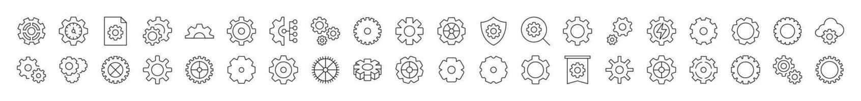 Mechanism and Settings Thin Line Icon Set. Editable Stroke. Suitable for Banners, Cards, Social Networks, Apps vector