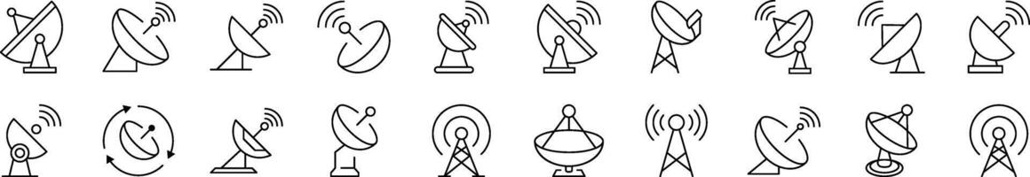 Simple Linear Icon of Satellite Dish. Editable Stroke. Minimalistic Linear Pictogram for Design of Cards, Apps, Banners, Posts vector