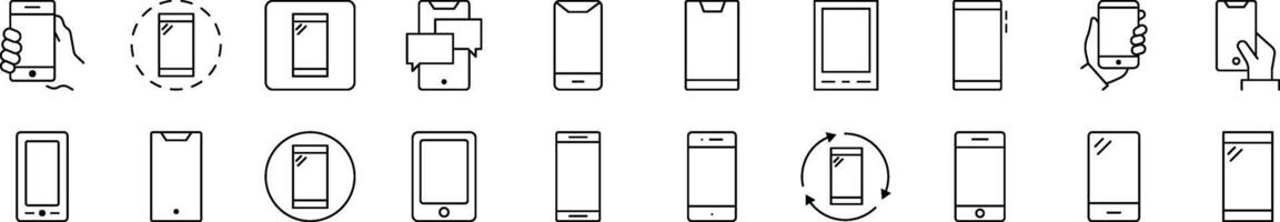 Collection of Line Icons of Smartphone. Editable Stroke. Minimalistic Linear Pictogram for Design of Cards, Apps, Banners, Posts vector