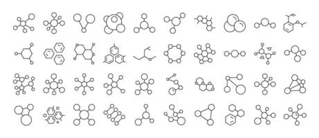 Minimalistic Linear Illustrations of Chemistry. Contains Icons of Atom and Chemical Compounds that Can Be Used for Design of Cards, Posts, Apps, Web Sites vector