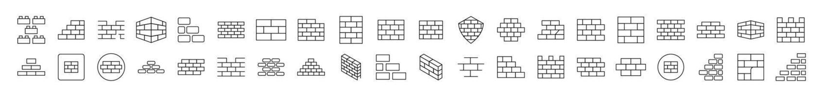 Brick Wall, Construction Simple Isolated Line Icons Collection. Editable Stroke. Suitable for Web Sites, Books, Cards, Apps vector