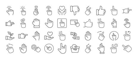 Set of Line Icons of Gesture, Hand, Cursor. Editable Stroke. Minimalistic Linear Pictogram for Design of Cards, Apps, Banners, Posts vector