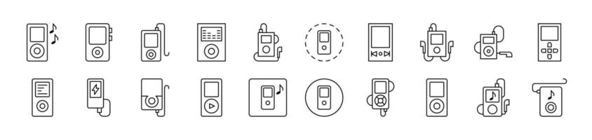 Collection of Line Icons of Music Player. Editable Stroke. Minimalistic Linear Pictogram for Design of Cards, Apps, Banners, Posts vector