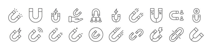 Set of Line Icons of Magnet. Editable Stroke. Minimalistic Linear Pictogram for Design of Cards, Apps, Banners, Posts vector