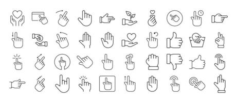Bundle of Line Icons of Gesture, Hand, Cursor. Editable Stroke. Minimalistic Linear Pictogram for Design of Cards, Apps, Banners, Posts vector