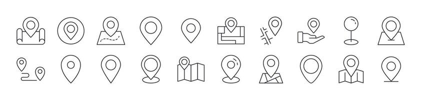 Map Pin Line Icon Pack. Editable Stroke. Minimalistic Linear Pictogram for Design of Cards, Apps, Banners, Posts vector