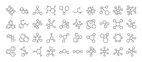 Simple Linear Illustration of Chemistry. Contains Icons of Atom and Chemical Compounds that Can Be Used for Design of Cards, Posts, Apps, Web Sites vector