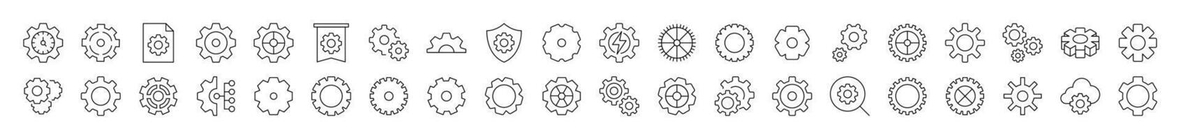 Mechanism and Settings Line Icon Collection. Modern Collection for Design, Web Sites, Apps, Cards. Contains Linear Images of Gear vector