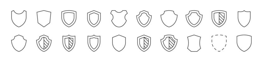 Shield Outline Web Line Icons Collection. Editable Stroke. Minimalistic Linear Pictogram for Design of Cards, Apps, Banners, Posts vector