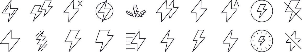 Lightning Line Icon Pack. Editable Stroke. Minimalistic Linear Pictogram for Design of Cards, Apps, Banners, Posts vector
