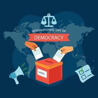 Flat design international day of democracy with hands and ballot box democracy with hands vector