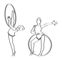 Sketch of the silhouette of a gymnast with a hoop vector