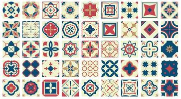 Collection of seamless geometric mosaic patterns - trendy color tile textures. Decorative bright ornamental backgrounds. repeatable prints vector