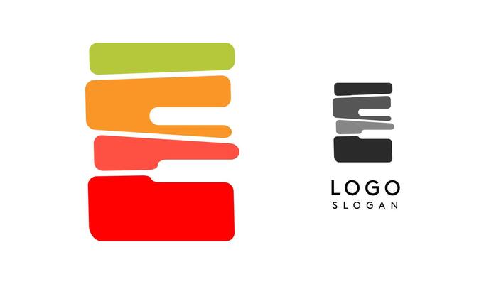 Bright colorful letter E, layers blocks like sandwich, stone balancing or rock stacking. Modern cartoon monogram for kid joyful book, fun logo. illustration