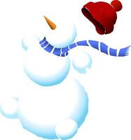 A snowman with a breeze is skiing on a transparent background. New Year pictures and banners illustration with transparent background. vector