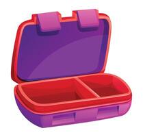 Empty lunch box with two compartments in purple and red container. Cartoon illustration vector
