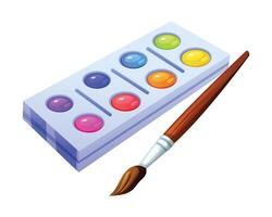 Watercolor palette with a paintbrush, used for painting and art projects. Cartoon illustration vector