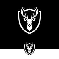 White Simple Deer Face Logo On The Shield Over Black Background vector