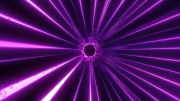 A mesmerizing burst of neon pink and blue light rays converging at a bright core in dynamic energy futuristic sci-fi or technology-related tunnel effect video