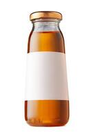 Small bottle of apple juice isolated on white. photo