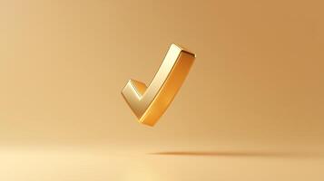 A golden checkmark floating against a soft beige background, symbolizing correctness and achievement in a minimalist design photo
