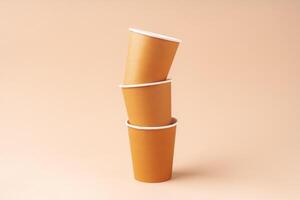 Paper cups stacked on a neutral background for a visually appealing display photo