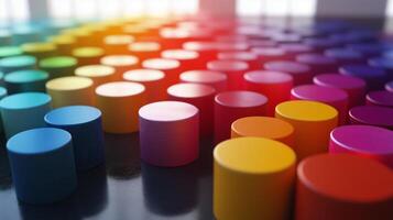 Colorful circular blocks arranged in a gradient pattern indoors during a bright day photo