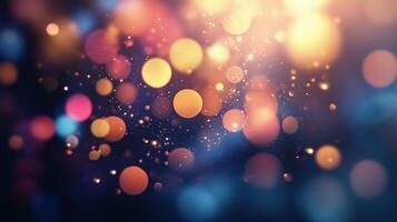 Vibrant multicolored bokeh lights shimmering against a dark background at night creating a festive atmosphere photo