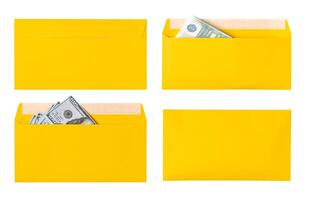 new mail envelope with dollars inside isolated on white background. photo