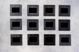Photography empty slide frames on gray background photo