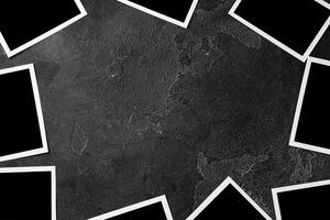 Paper photo frames with blank space on gray textured background